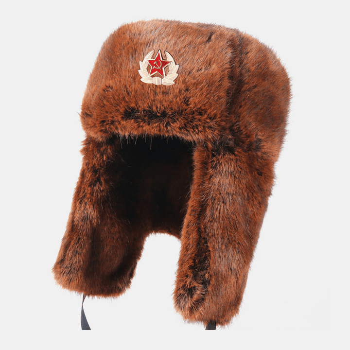 Unisex plus Velvet Soviet Badge Warm Windproof Ear Flaps Protection Outdoor Trapper Hat Ushanka Hat - MRSLM