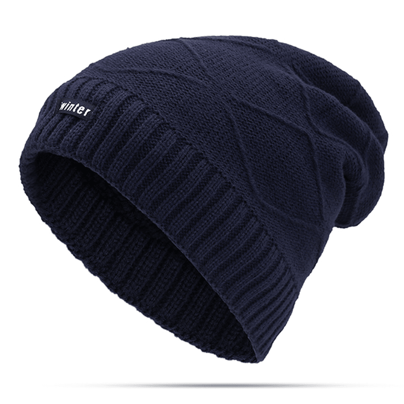 Unisex Winter Warm Thickened Velvet Liner Baggy Knitted Hat - MRSLM