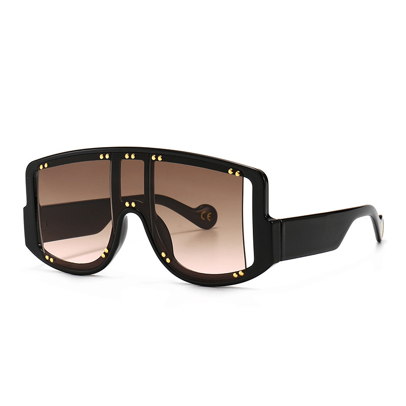 Large-Frame Mask-Shaped Wide-Leg Rivet Inlaid Sunglasses - MRSLM