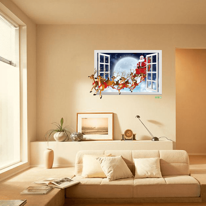 Miico XH7229 Christmas Sticker Cartoon Christmas Deer Santa 3D Wall Art Stickers Removable - MRSLM