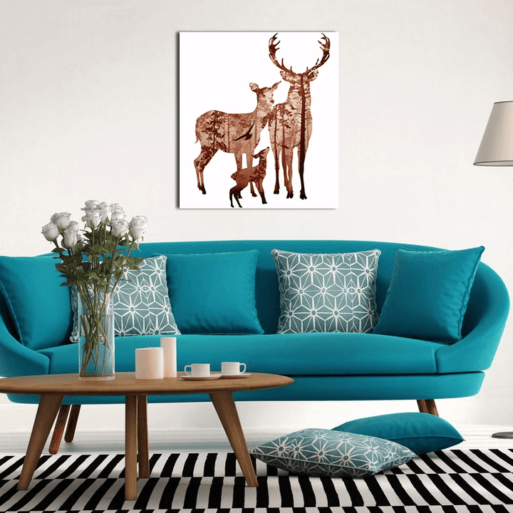 Miico Hand Painted Oil Paintings Simple Style Deer Family a Wall Art for Home Decoration Painting - MRSLM