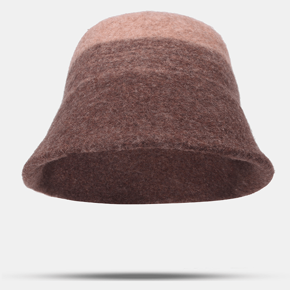 Women Woolen Double-Sided Wear Short Brim Bucket Hat Outdoor Windproof Warm Bell-Shape Fisherman Hat - MRSLM