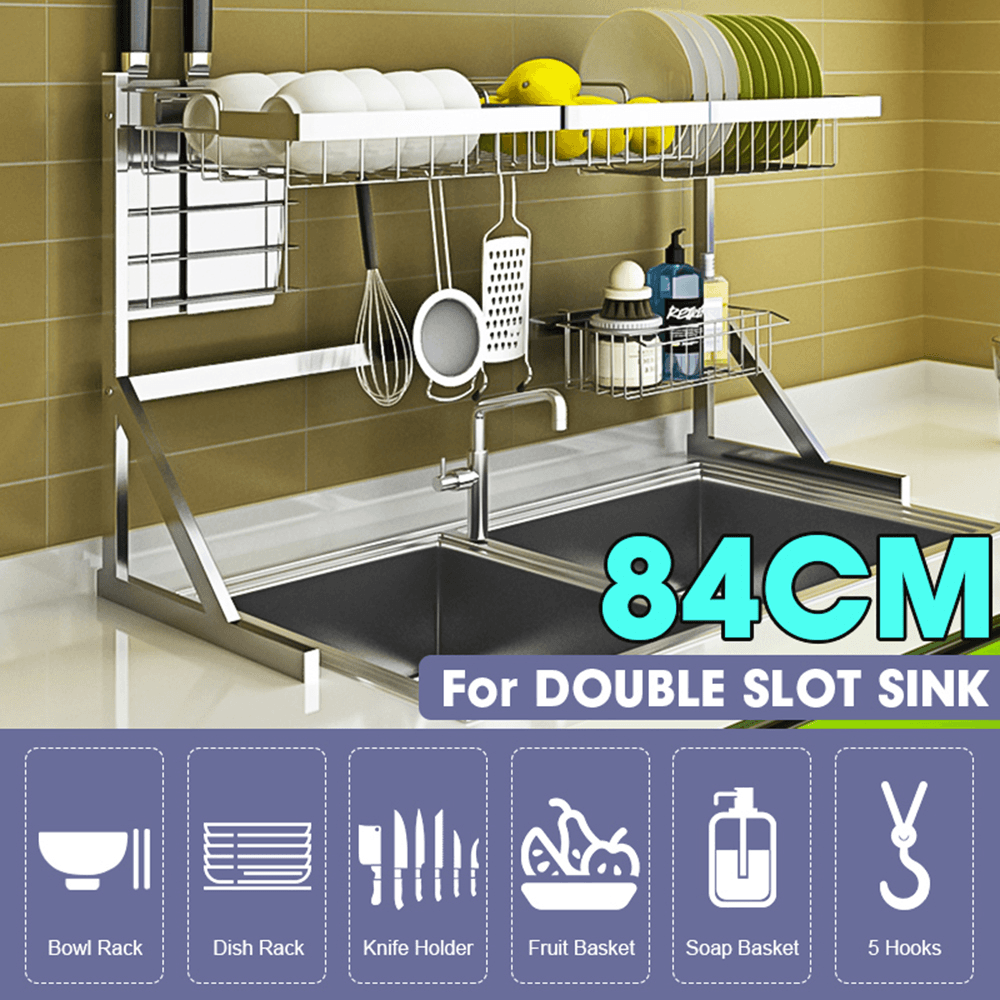 Single Double Slot Stainless Steel Dish Drying Rack Storage Multifunctional Arrangement for Home Kitchen Counter - MRSLM