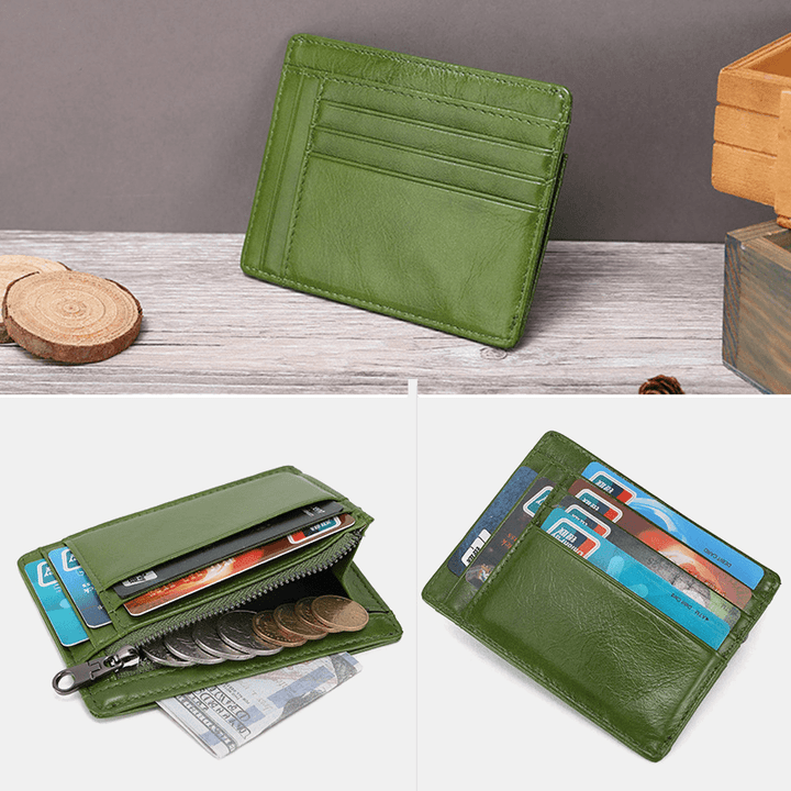 Men Genuine Leather Cowhide RFID Anti-Theft Multi-Slot Card Holder Wallet - MRSLM