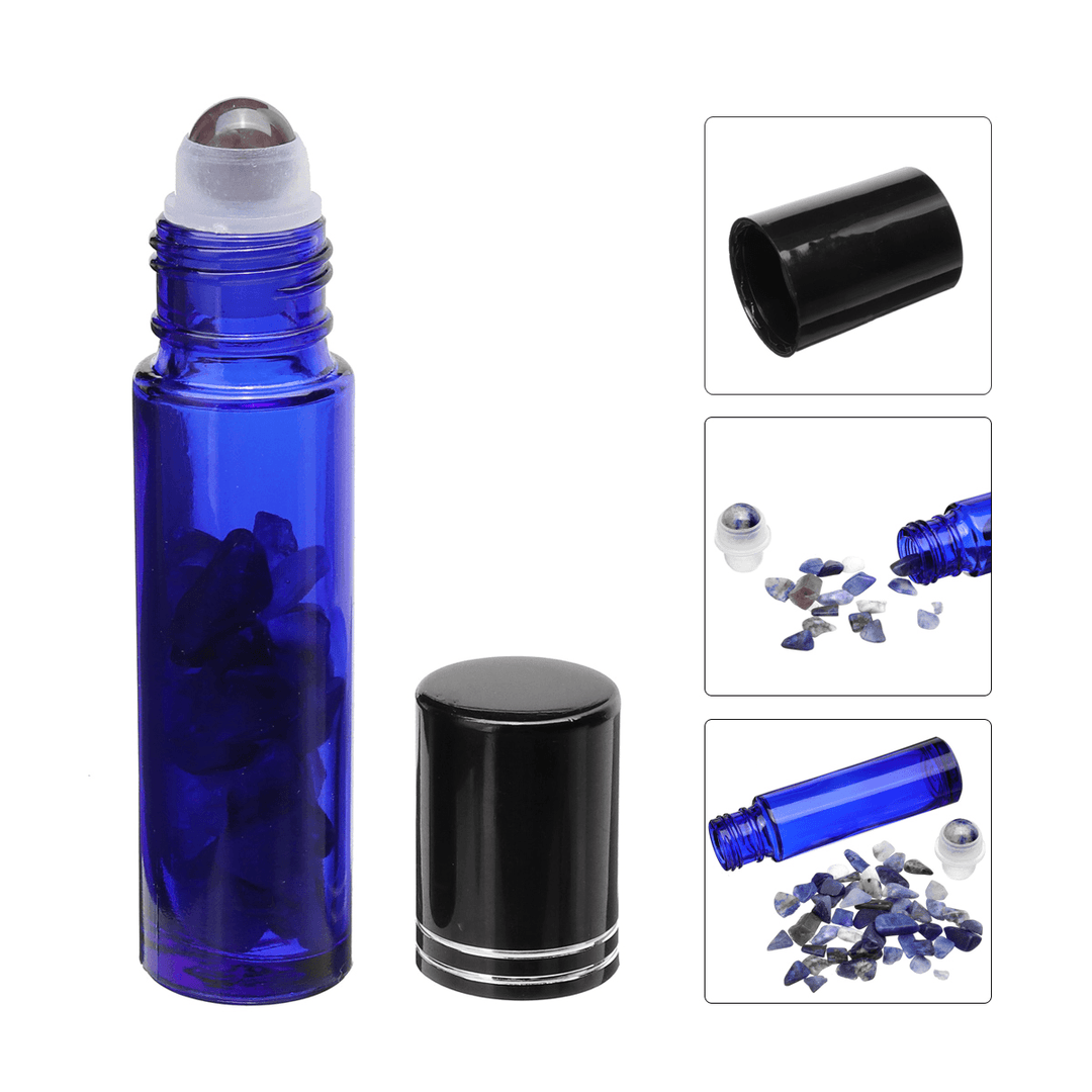 10Pcs Natural Crystals Glass Essential Oil Gemstone Roller Ball Chip inside Bottles - MRSLM