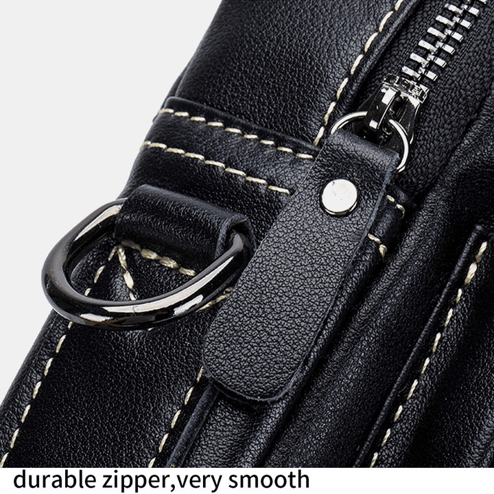 Men Genuine Leather Multi-Pocket Waterproof Vintage Handbag Crossbody Bag Shoulder Bag - MRSLM