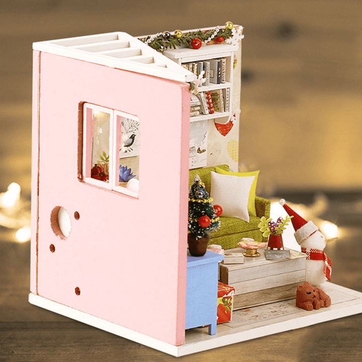 Wooden Living Room DIY Handmade Assemble Doll House Miniature Furniture Kit Education Toy with LED Light for Collection Birthday Gift - MRSLM