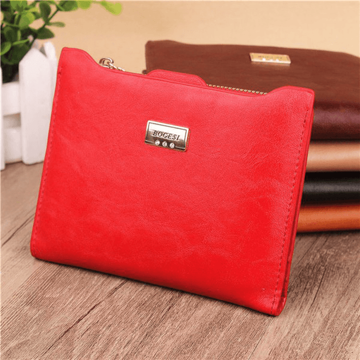 Women Genuine Leather Wallet Small Zipper Pu Leather Coin Card Holder Purse - MRSLM