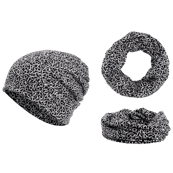 Unisex Cotton Beanie Multi-Purpose Letters Print Scarf Cap - MRSLM