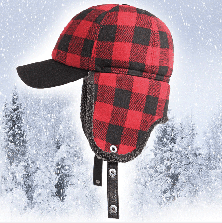 Trendy plus Velvet Thick Plaid Ear Protection Cotton Cap Men - MRSLM