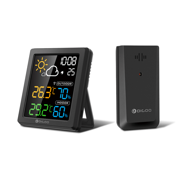 DIGOO DG-8647 Mini HD Color Screen LCD Weather Station Alarm Clock Smart Hygrometer Thermometer Snooze Dual Desktop Clock - MRSLM