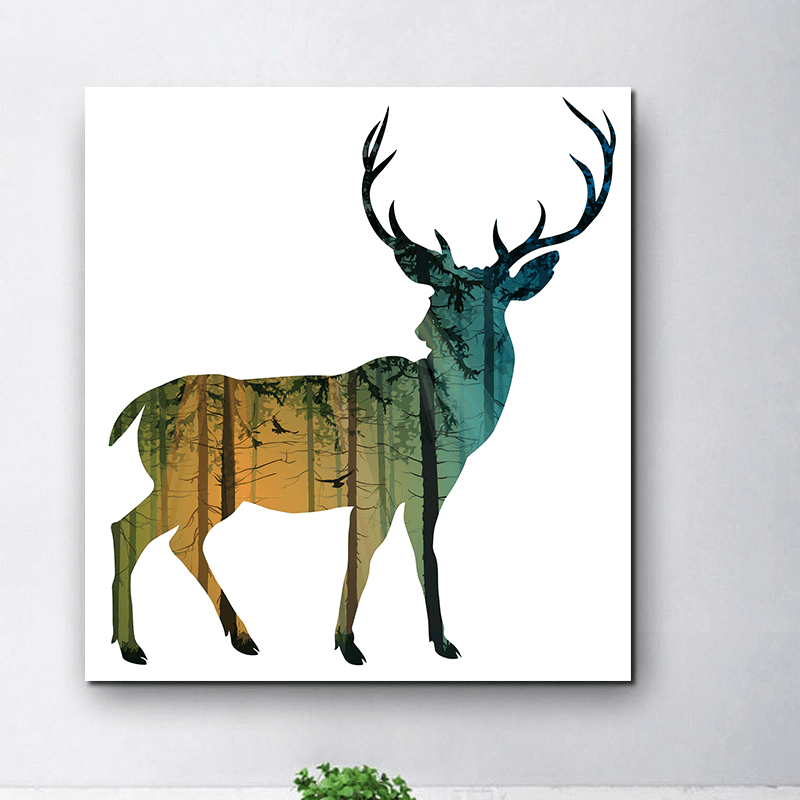 Miico Hand Painted Oil Paintings Simple Style-D Side Face Deer Wall Art for Home Decoration Paintings - MRSLM