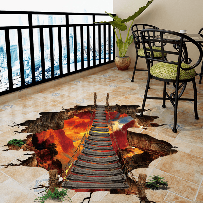 Miico Creative 3D Fire Chain Bridge Broken Wall PVC Removable Decorative Wall Floor Decor Sticker - MRSLM