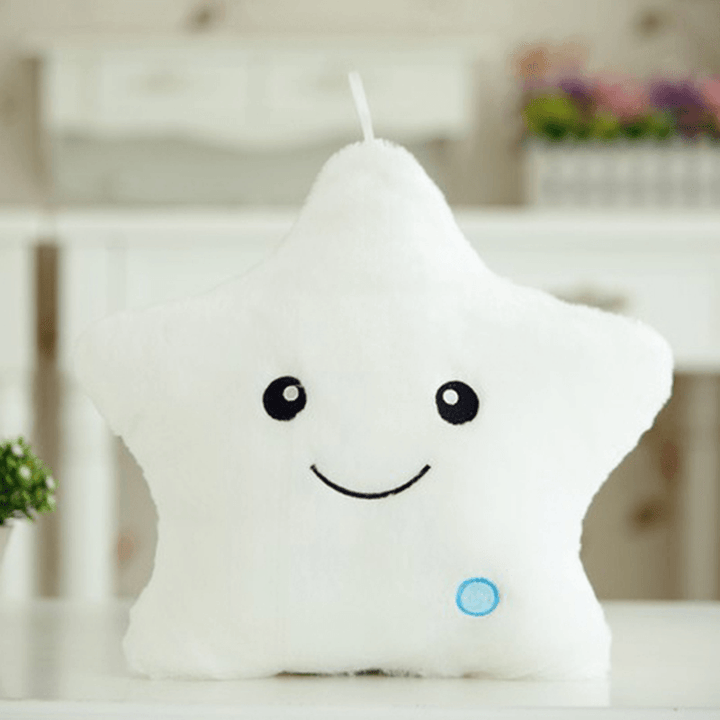 Smile Star LED Flash Light Stuffed Cushion Soft Cotton Plush Throw Pillow Decor Children Valentines Gift Toy - MRSLM