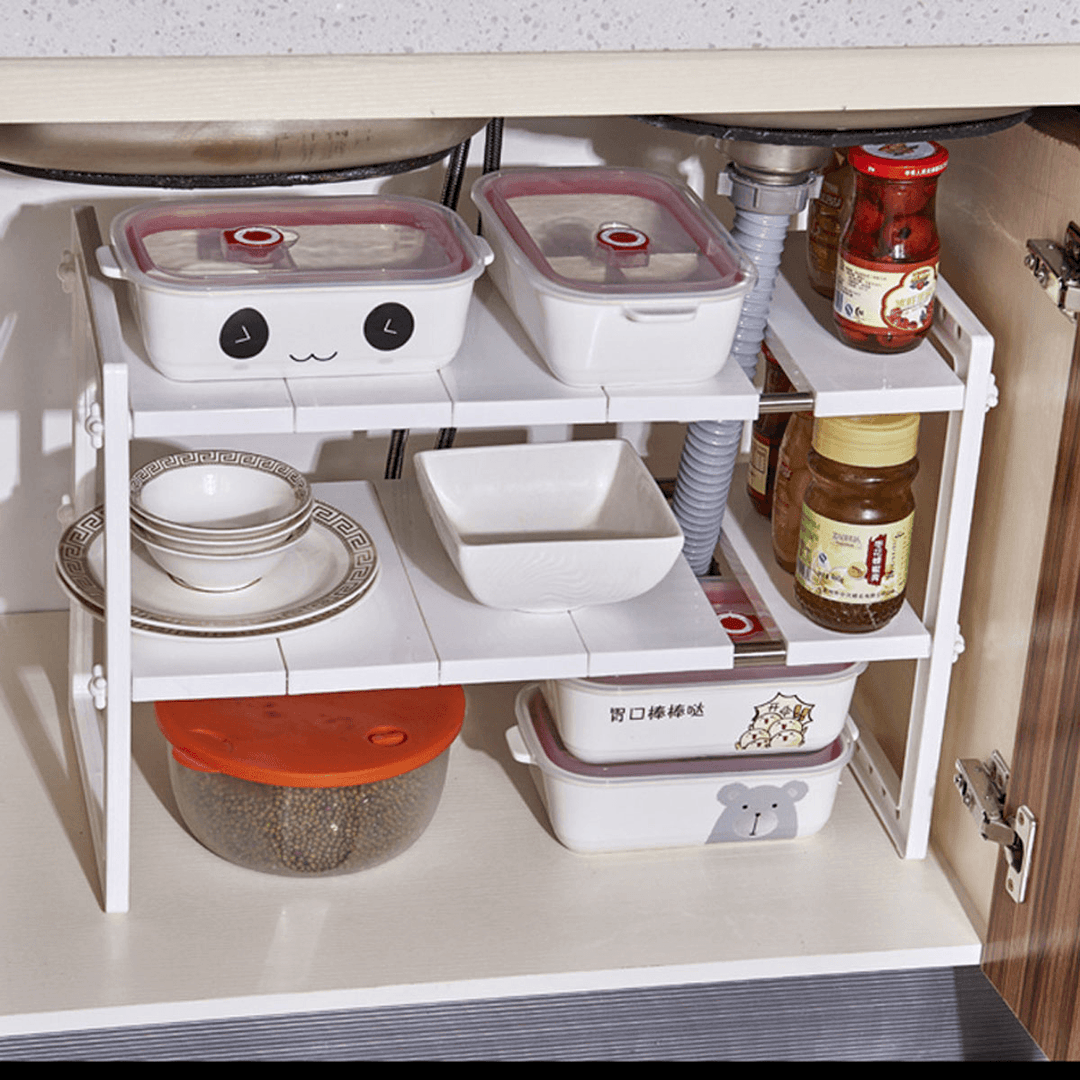 Under Sink 2 Tier Expandable Shelf Organizer Rack Storage Kitchen Tool Holders - MRSLM