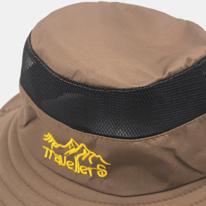 Men Letter Embroidery Pattern Mesh Breathable Quick-Dry Outdoor Fishing Climbing Sunshade Bucket Hat - MRSLM