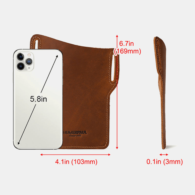 Men EDC Genuine Leather 6.5 Inch Phone Holder Sleeve Case Waist Belt Bag - MRSLM