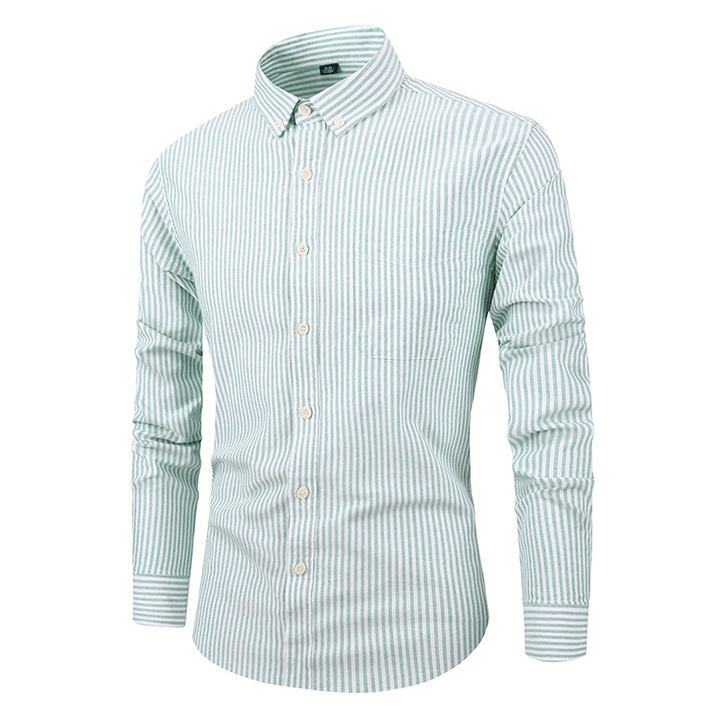 Mens Long Sleeve Slim Casual Cotton Striped Oxford Shirts - MRSLM