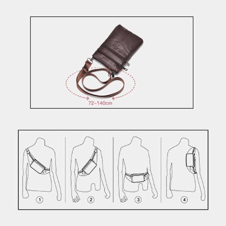 Men Genuine Leather Retro Business Casual 6.3 Inch Phone Bag Multi-Carry Crossbody Bag Waist Bag - MRSLM