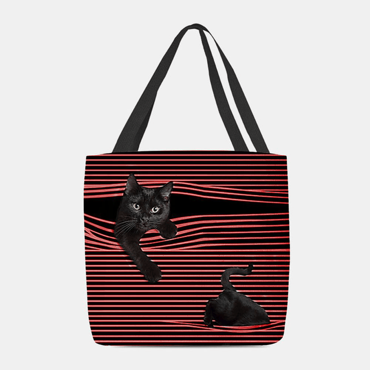 Women Felt Cute 3D Three-Dimensional Black Cat Stripes Pattern Shoulder Bag Handbag Tote - MRSLM