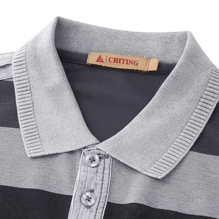 Men'S Striped Printed Soft Cotton T-Shirts Casual Turn-Down Collar Golf Shirt - MRSLM