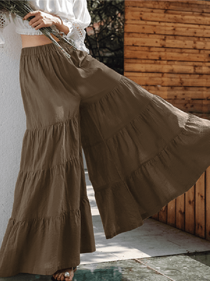 Women Flare Swing Wide Leg Pants Casual High Waist Culottes Skirt - MRSLM