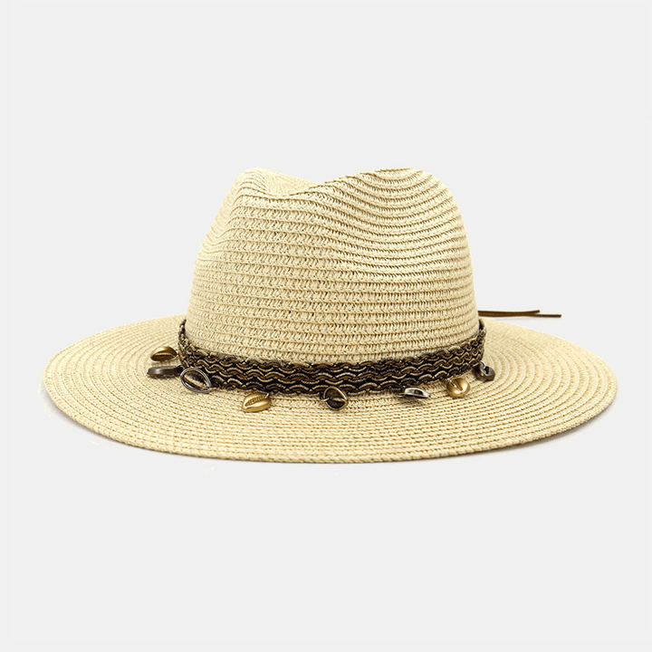 Unisex Sunscreen Travel Beach Sun Hat Elegant Seaside Wide Brim Jazz Hat Straw Hat - MRSLM