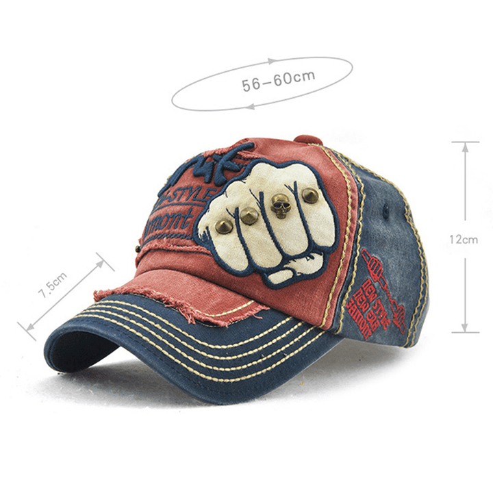 Men Women Fist Letter Embroidery Baseball Hat Fashion Rivet Peaked Cap - MRSLM