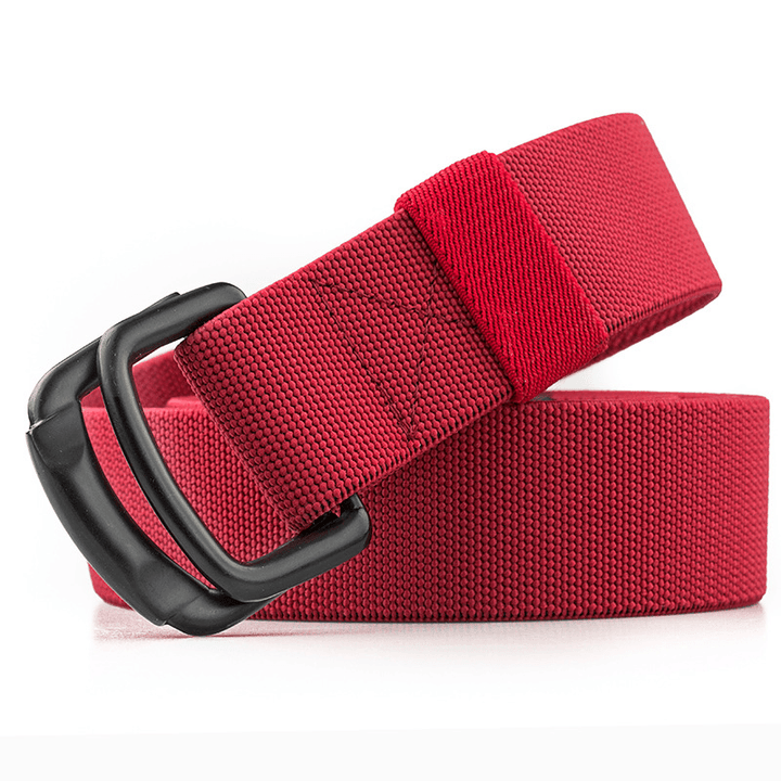 125CM Men Casual Double-Ring Elastic Braided Belt Metal Buckle Canvas Belt - MRSLM