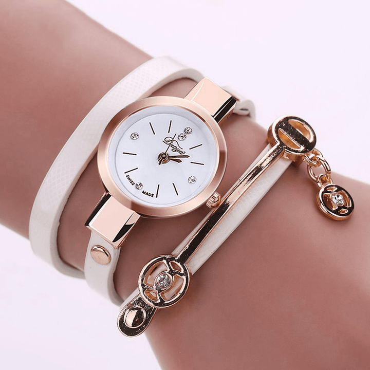 DUOYA XR1297 Fashion Casual Ladies Diamand PU Leather Strap Women Bracelet Watch Quartz Watch - MRSLM