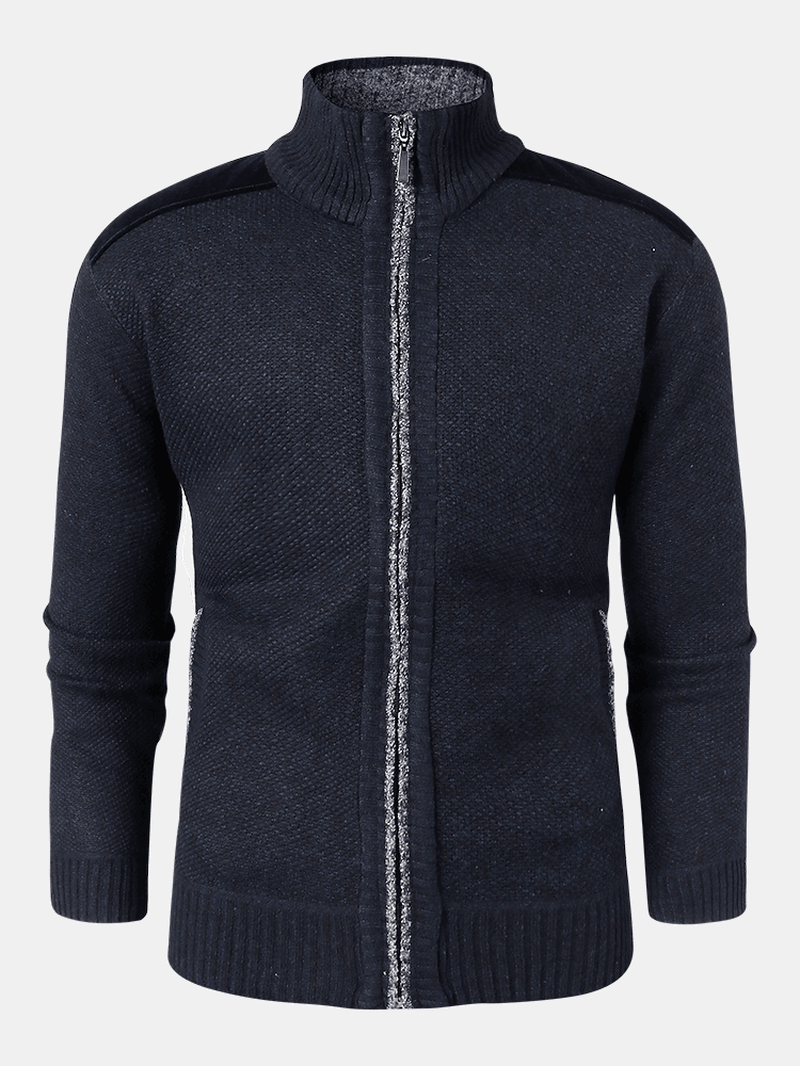 Mens Patchwork Zip Front Knit Patched Sleeve Warm Cardigans - MRSLM