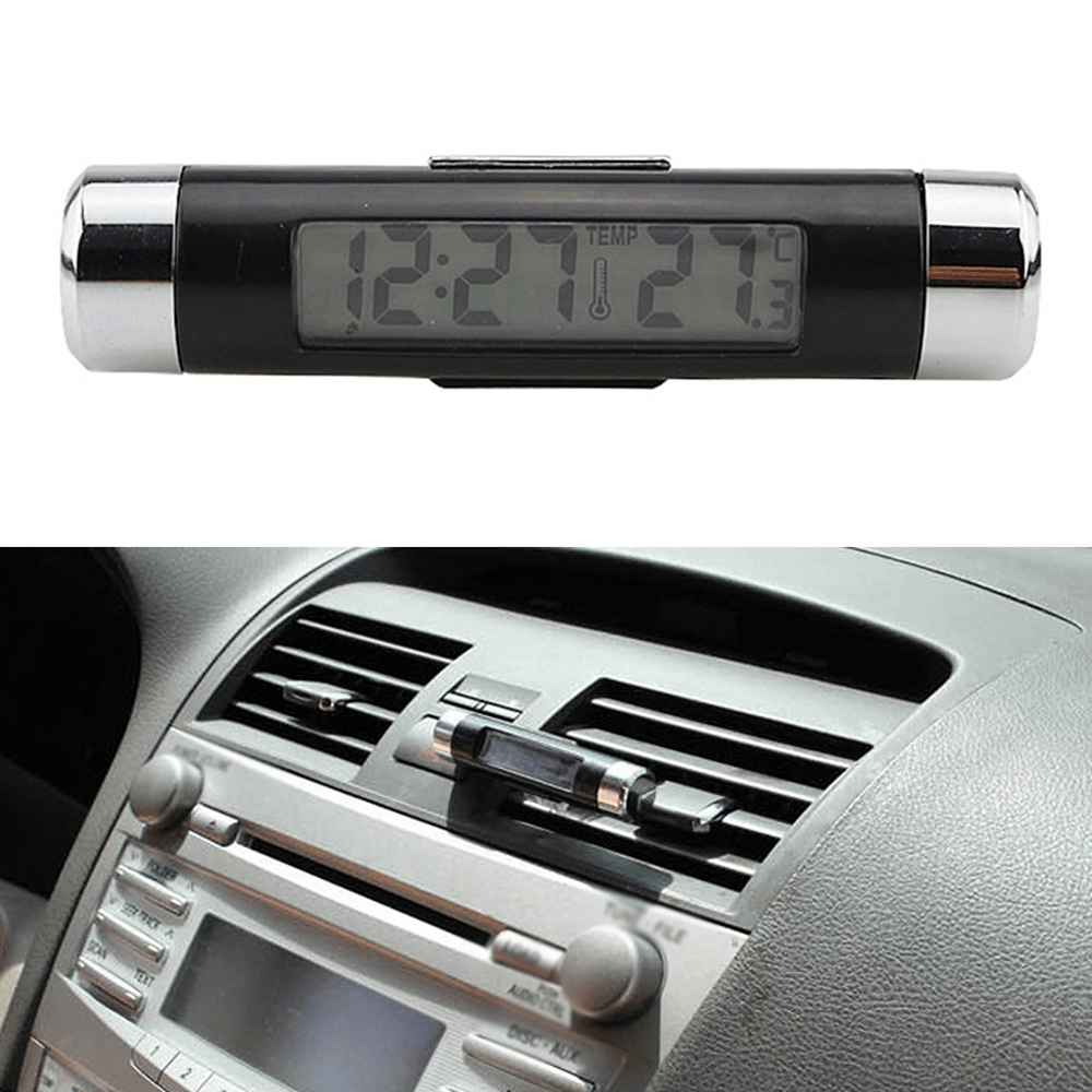 High 2 in 1 Digital LCD Display Screen Hygrometer Thermometer Car Time Clock Car Styling Blue Backlight Auto Accessories Air Vent Outlet - MRSLM