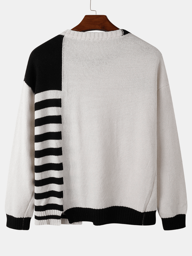 Mens Letter & Stripe round Neck Knitted Long Sleeve Sweaters - MRSLM