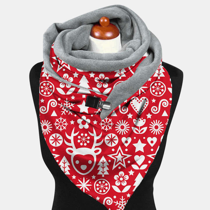 Women Lightweight Elegant Festive Christmas Pattern Printed Thickened Warm Scarf Shawl - MRSLM