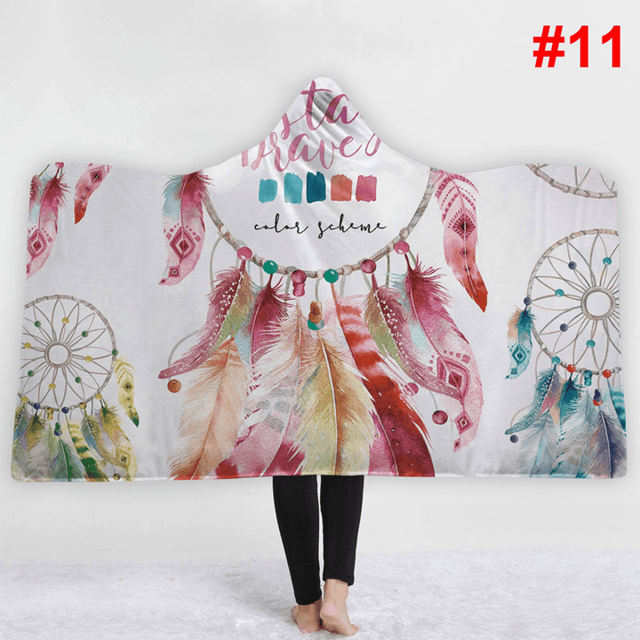 Bohemia Style Blankets Dream Catcher Watercolor Painting Hooded Blankets Warm Coral Fleece Sherpa Fabric Feather Drawing Throw Blankets - MRSLM