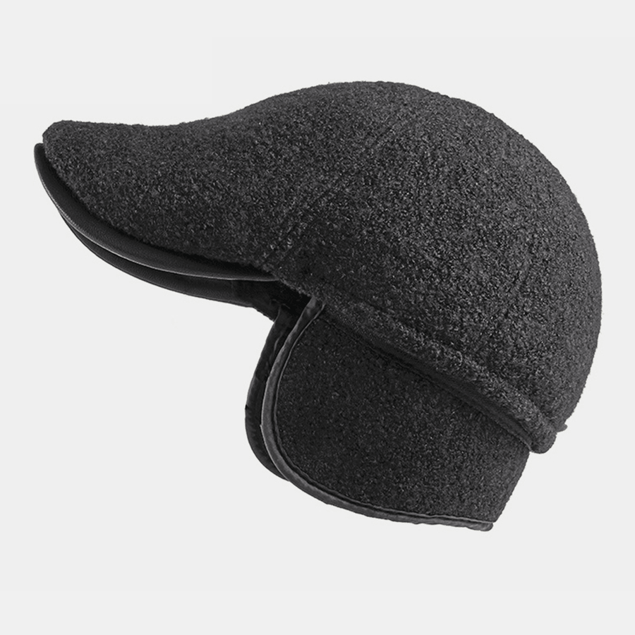 Men Felt Ear Protection Winter Outdoor Solid Color Casual Universal plus Thicken plus Velvet Beret Hat Forward Hat - MRSLM