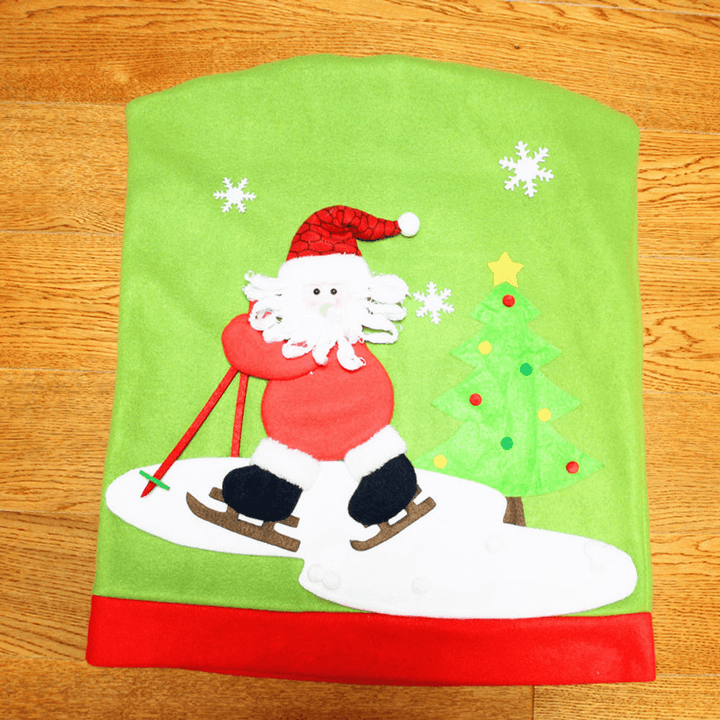 Christmas Chair Cover Cartoon Christmas Santa Claus Chair Back Cover Snowman Elk Ski Dinner Table Party Decorations - MRSLM