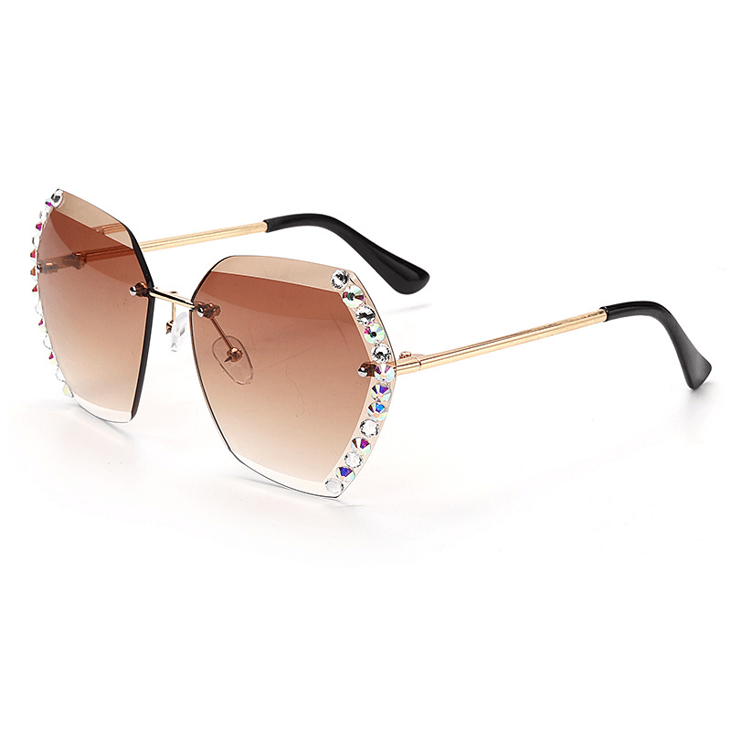 Trendy Frameless Crystal Trim Sunglasses Ladies Anti-Ultraviolet Diamond Sunglasses - MRSLM