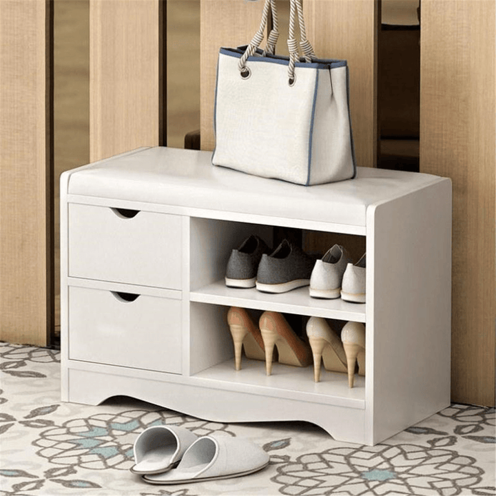 2 Layers Shoe Rack Shoes Bench Storage Cabinet Shoe Organizer Multifunctional Wooden Seat Stool with 2 Drawers - MRSLM