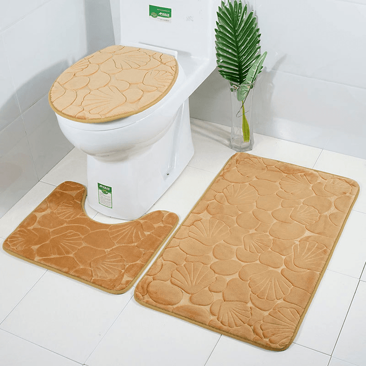 3Pcs Embossing Bath Mat for Bathroom Memory Foam Bathroom Carpet Mat Toilet Mat Bathroom Floor Rug - MRSLM