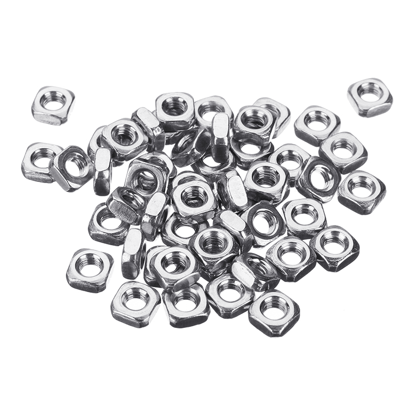 Suleve™ M5SN1 M5 304 Stainless Steel Square Nut Machine Screw Nuts 50Pcs - MRSLM