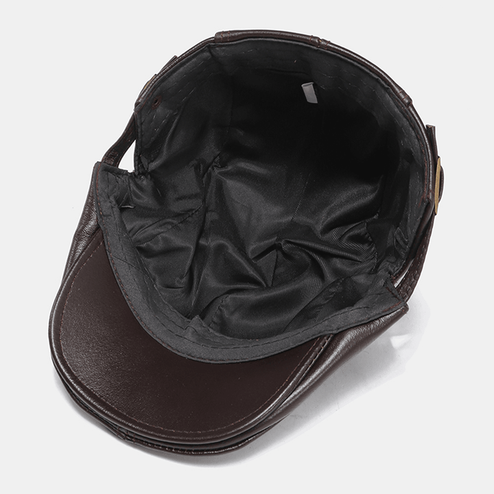 Men Genuine Leather Casual Retro Fashion Forward Hat Beret Hat - MRSLM