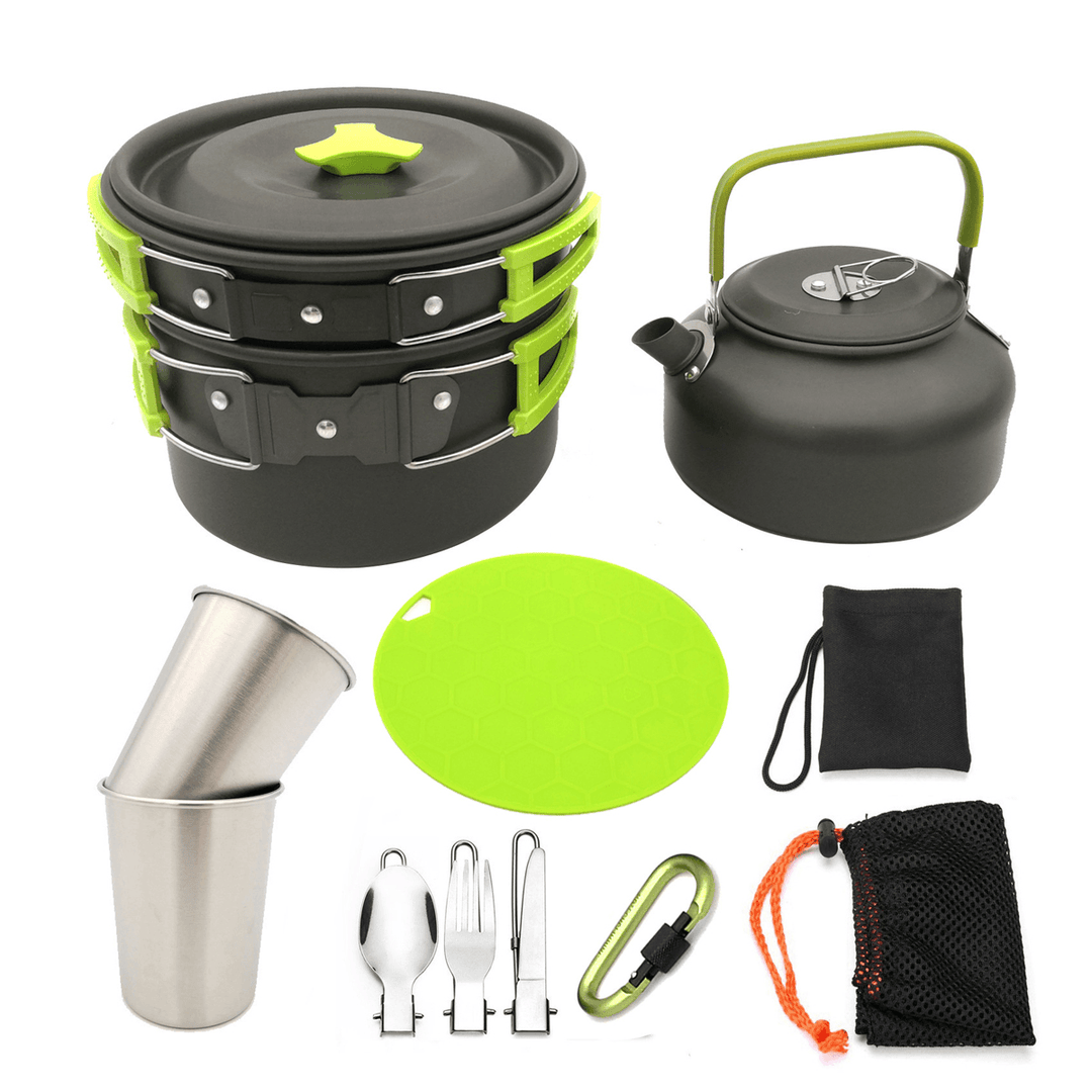 12 Pcs Camping Cookware Set Bowl Pan Pot Water Cup Spoon Portable Tableware Outdoor Picnic - MRSLM