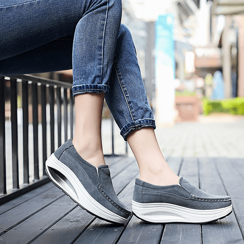 Women Leather Rocker Sole Casual Loafers - MRSLM