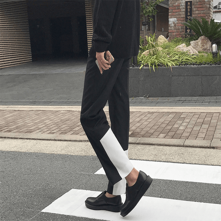 Casual Men'S Loose Straight Drape Nine-Point Stitching Trousers - MRSLM