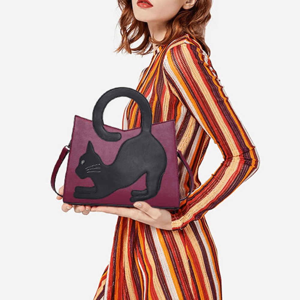Women Fashion Cute Cat Pattern Patchwork Handbag - MRSLM