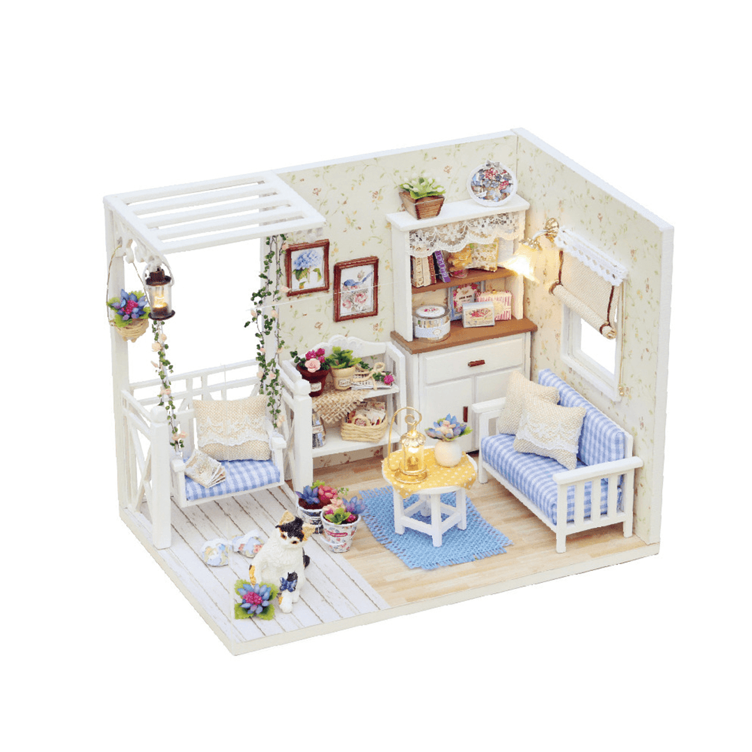 Wooden Multi-Style 3D DIY Handmade Assemble Doll House Miniature Kit with Furniture LED Light Education Toy for Kids Gift Collection - MRSLM