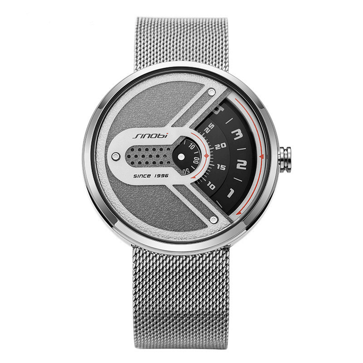 SINOBI 9831 Fashion Men Watch Creative Dial 3ATM Waterproof Metal Mesh Strap Quartz Watch - MRSLM