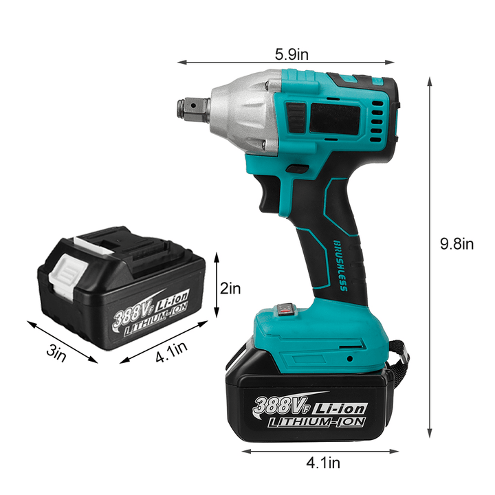 388VF 800N.M 1/2" Cordless Electric Impact Wrench Rattle Nut Driver Ratchet W/ None/1/2 Battery Also for Makita 18V Battery - MRSLM