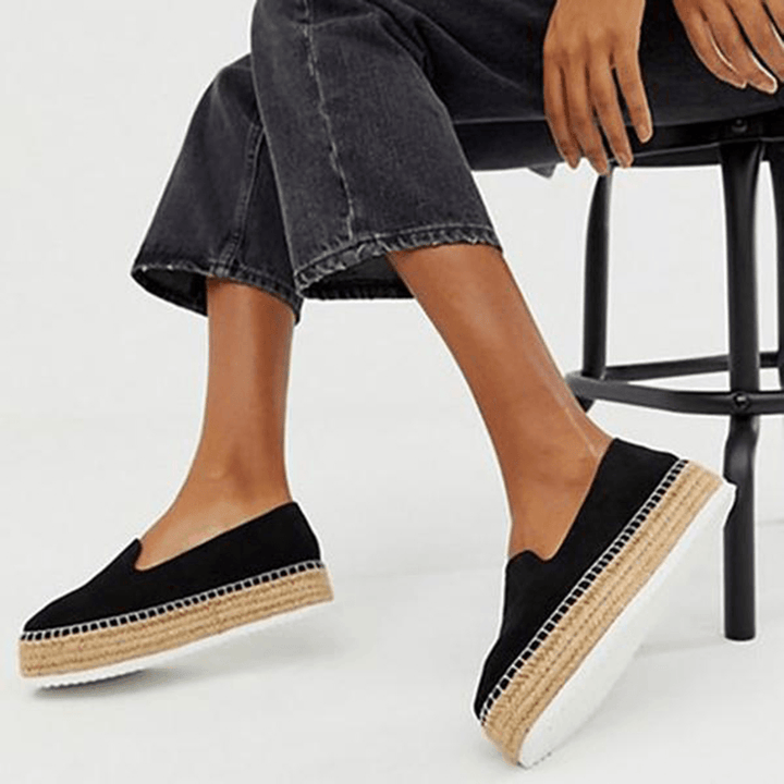 Women Suede Espadrilles Straw Braided Platform Loafers - MRSLM